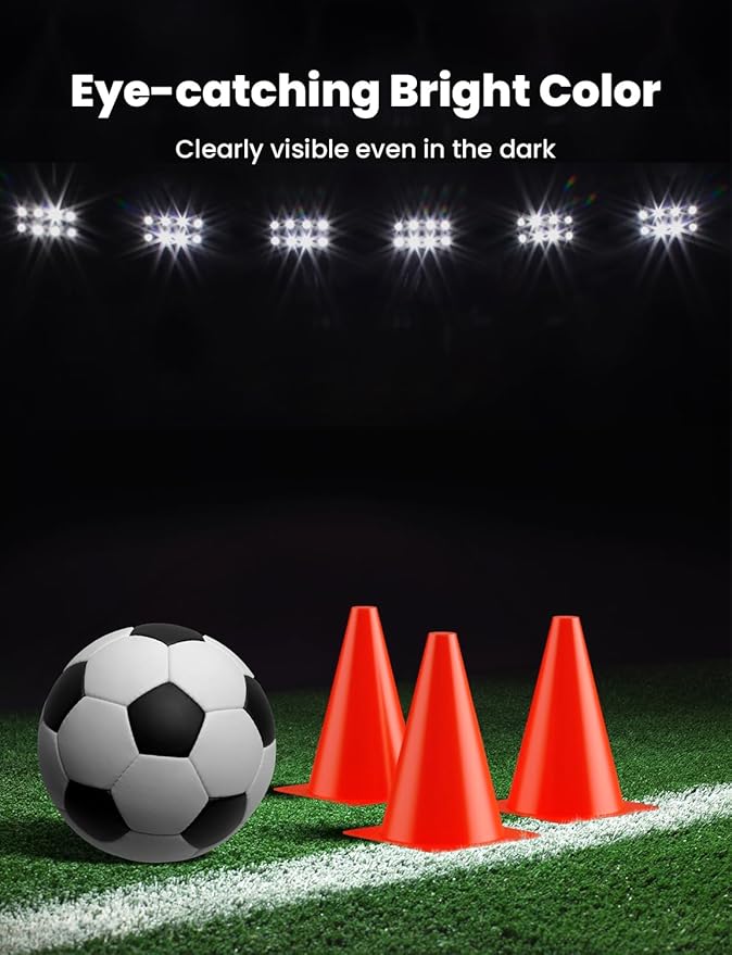 GHB Soccer Cones 7" 9" of 12 24 Pack Disc Soccer Sport Cones Training Field Marker Agility Cones for Basketball, Coaching, Practice Equipment Includes Drills Guide-StrideForce Fitness