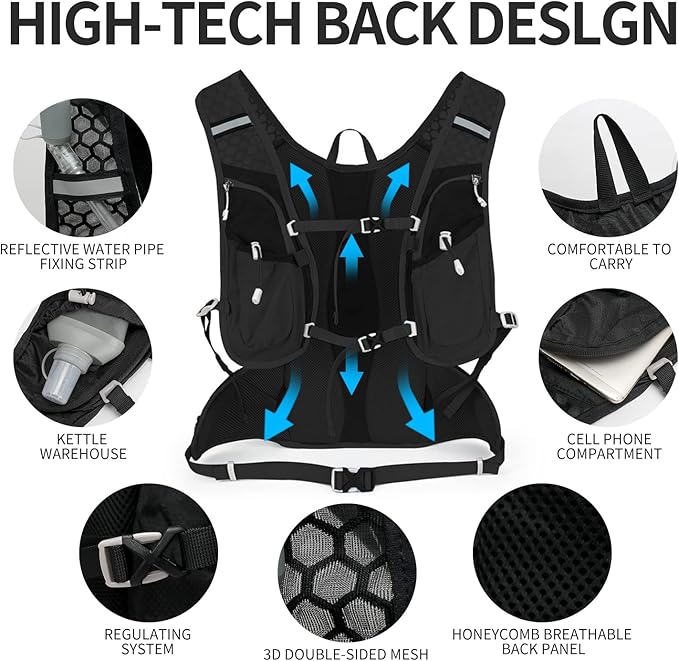 Hydration Pack Backpack, Lightweight Water Backpack with 2L Leakproof Hydration Bladder Daypack for Men Women,Running Hydration Vest for Outdoor Trail-StrideForce Fitness