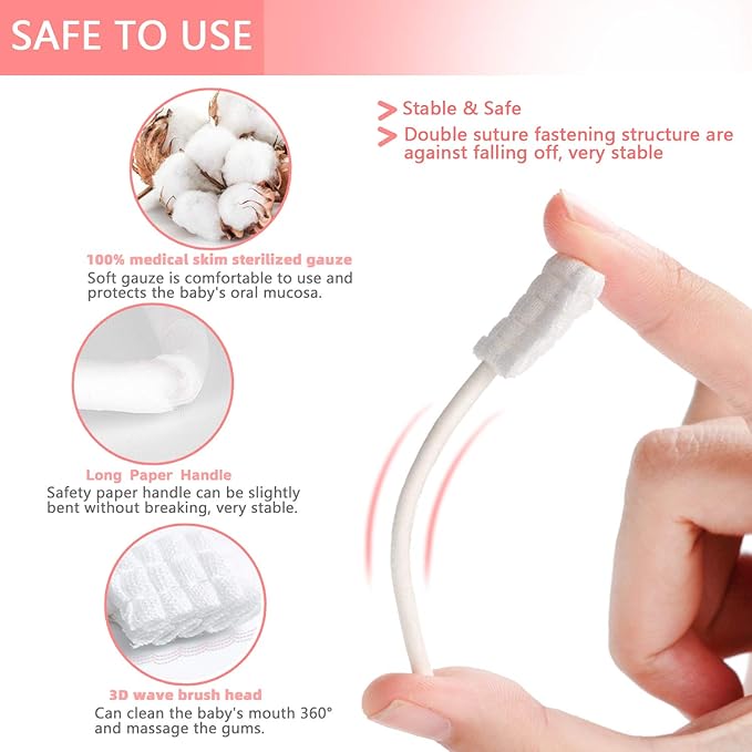 102PCS Baby Tongue Cleaner, Newborn Baby Oral Cleaner, Disposable Infant Gum Cleaner, Gauze Dental Care for 0-36 Months + 1 Finger Toothbrush with Case