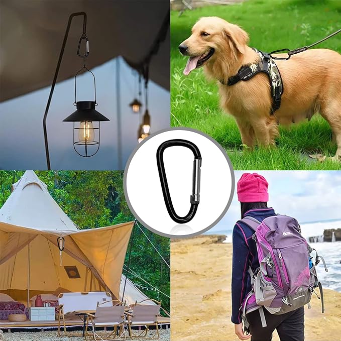 30PCS Aluminum Carabiner Clips, 2" D Shape Spring Snap Hooks Carabiner with 30PCS Keyring Keychain Hook-StrideForce Fitness