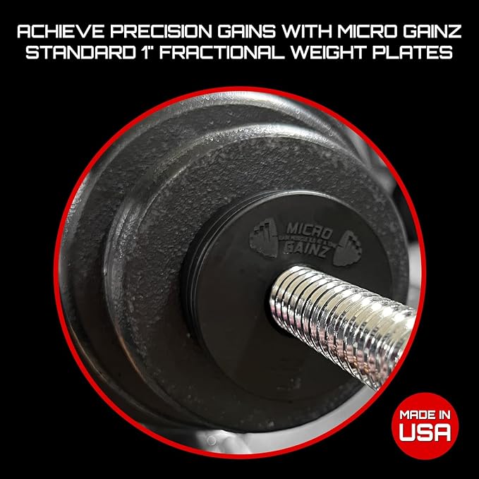Micro Gainz 1-Inch Center Hole Standard Fractional Weights Plates Set, 8 Piece Dumbbell & Barbell Set of .50LB Plates for Strength Training and Weight Lifting, Made In USA-StrideForce Fitness