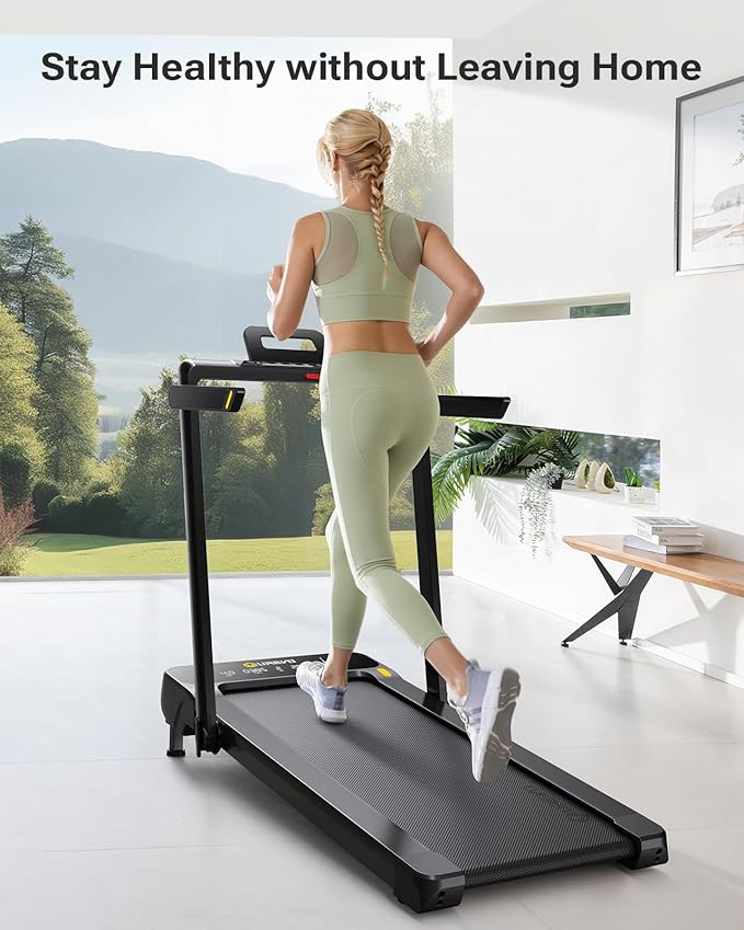 Smart Treadmill with 9% Auto Incline, Hiking and Running Walking Pad Treadmills for Home Office, Treadmill with UREVO APP, AI Powered Music Course, HIIT Programs Synced to Scenic Route, One-Click Mute-StrideForce Fitness