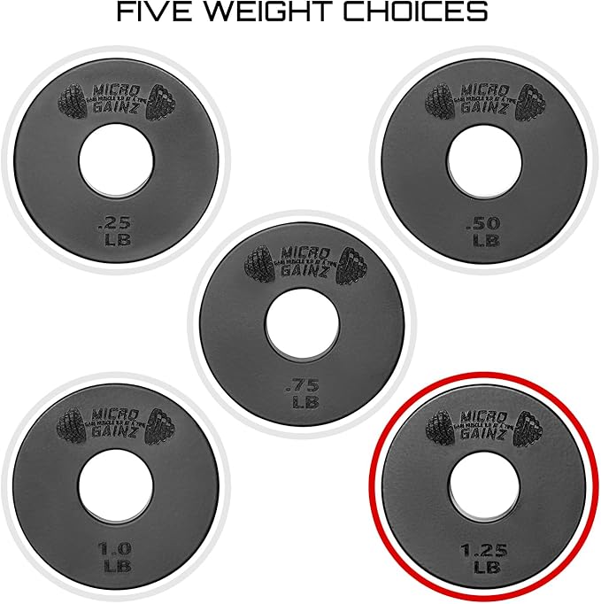 Micro Gainz Standard 1-Inch Center Hole Weight Plates, Set of 2 Black Fractional Plates Choose Set (.25LB-1.25LB), Designed for Standard 1-inch Barbells & Dumbbells, Made In USA-StrideForce Fitness