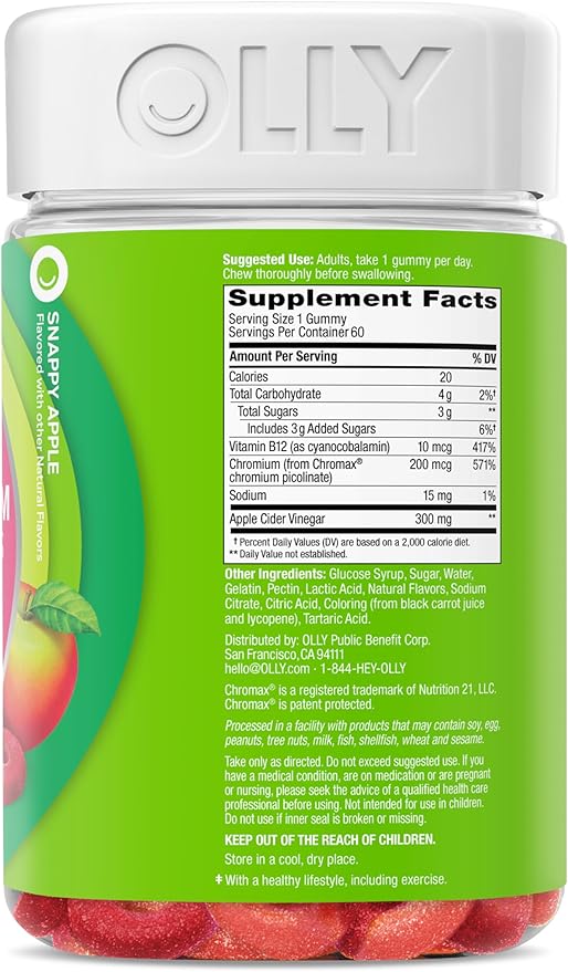 OLLY Metabolism Gummy Rings, Metabolism and Cellular Energy Chewable Supplement,* Apple Cider Vinegar, Vitamin B12, Chromium Picolinate, Apple Flavored, 60 Day Supply - 60 Count-StrideForce Fitness