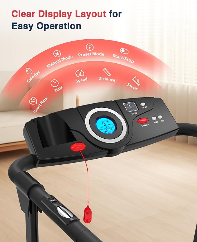 Redliro Treadmill for Seniors with Long Handrails - 300 lbs Capacity Walking Treadmill for Elderly with Cup Holder - Recovery Machine for Home Use with Clear, Non-Scrolling Display (Black)-StrideForce Fitness