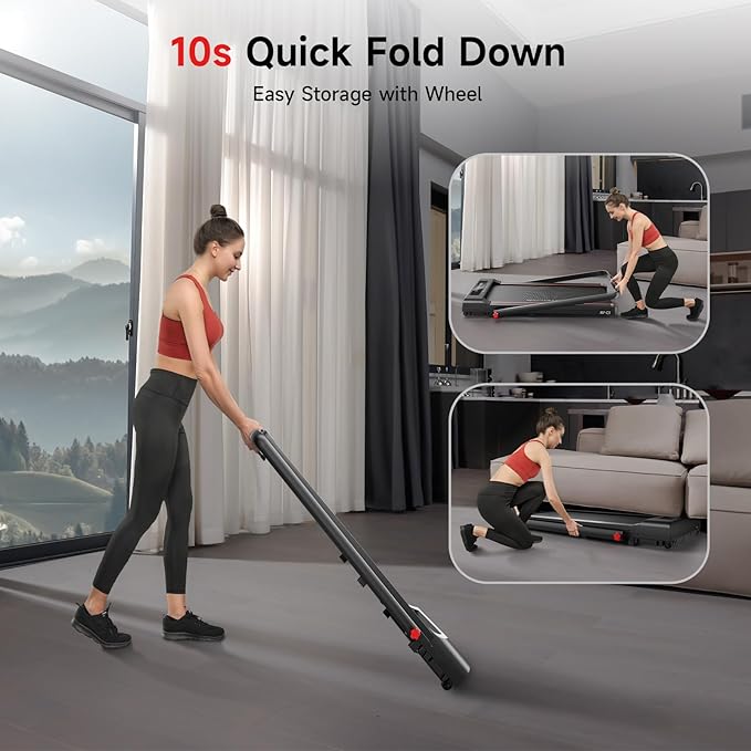 RHYTHM FUN Incline Foldable Treadmill, Walking Pad Treadmill with Incline, 300 lbs Portable Treadmills with Handles for Home Office Use, Under Desk Compact Walking Pad-StrideForce Fitness