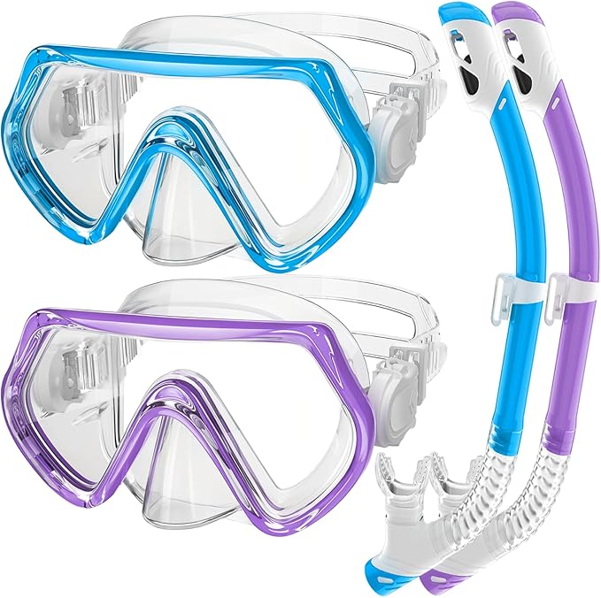 Snorkeling Gear for Kids, Kids Snorkel Set for Ages 3-14, Anti-Fog Diving Mask and Dry Top Snorkel Combo Set, Unisex Swimming Goggles-StrideForce Fitness