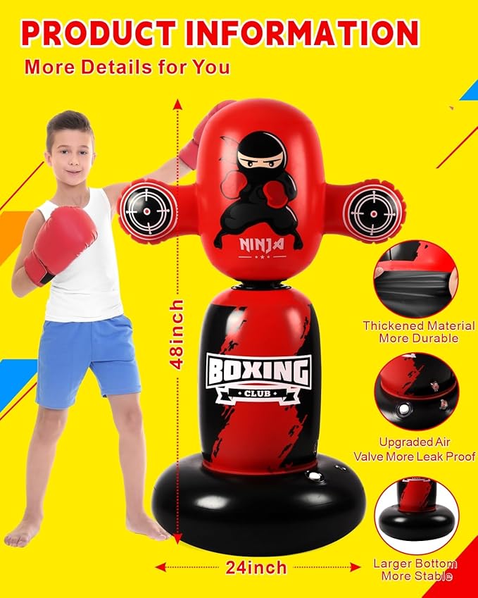 Punching Bag for Kids,New Upgraded 360°Rotating Kids Punching Bag,Inflatable Boxing Bag Toy for Boys Girls, Christmas Birthday Gift for Kids Age 3-12-StrideForce Fitness