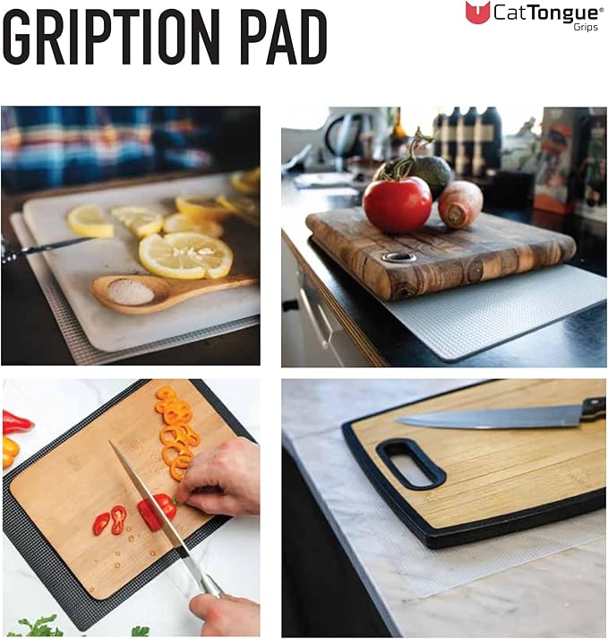 CatTongue Grips Non-Adhesive Anti-Slip Mat - Multi-Purpose Non-Slip Pad For Chefs & Home Cooks - Ideal Cutting Board Mat & Drawer Liner - Kitchen Essentials For Safety (Black, 8” x 12”)