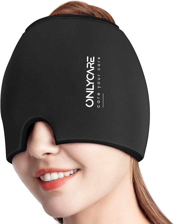 ONLYCARE Migraine Relief Cap, Upgraded Odorless Headache Relief Cap, 360° Gel Surround Ice Pack Mask for Migraine, Sinus, Stress, Frontal Headaches (Black)-StrideForce Fitness