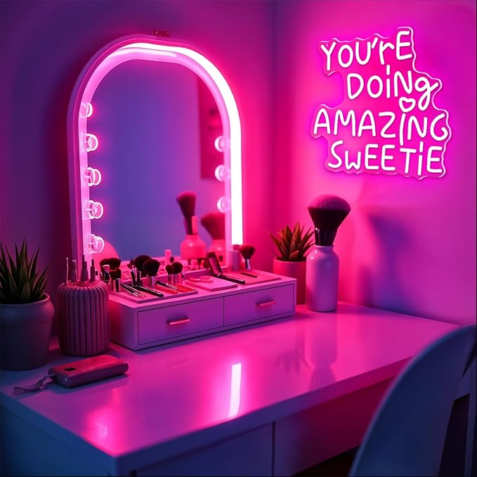 You're Doing Amazing Sweetie Neon Sign,Pink Led Neon Signs for Wall Decor,Dimmable Inspirational Letter Neon Lights USB Amazing Light Up Signs for Bedroom Classroom Party,Gift for Boys Girls-StrideForce Fitness