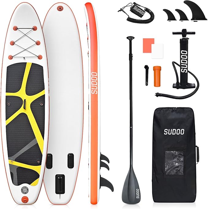 Inflatable Stand Up Paddle Board 10‘x30‘‘- Ultra-Light SUP with Backpack, Pump, Paddle, Coil Leash, 3 Fins, Repair Kit, Stable Design, Non-Slip EVA Deck for Adults & Youth-StrideForce Fitness