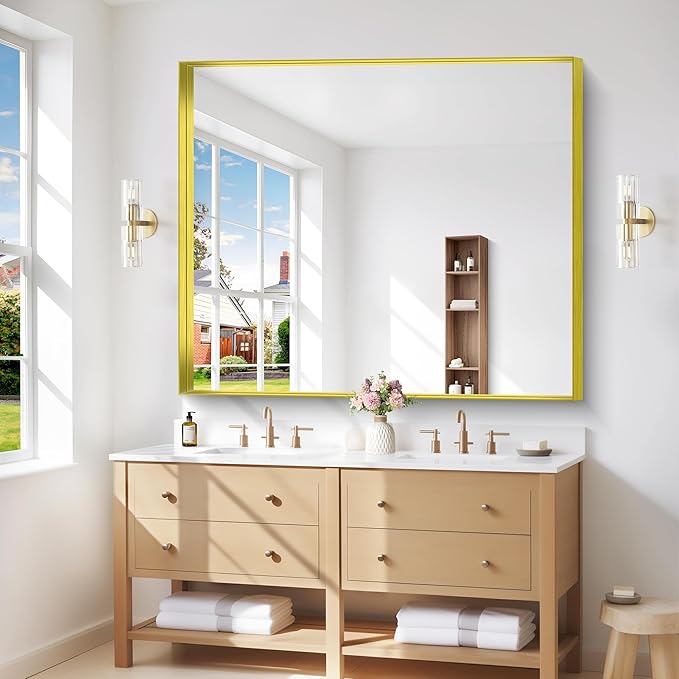 Gold Bathroom Mirror, 40x48 Inch Rectangular Framed Mirror, Large Wall Mounted Bathroom Vanity Mirror Over Sink for Bedroom,Restroom, Living Room, Hangs Vertically or Horizontally-StrideForce Fitness