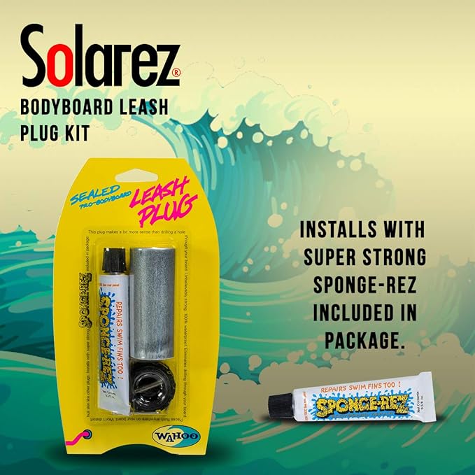 Solarez Wahoo Sponge-REZ Bodyboard Leash Plug KIT ~ Includes Sponge-Rez, for Soft Boards, Sail Boards, ABS-PVC Deck Plugs. Don't Drill a Hole in Your Board! ~ Not for use on EPS! - Made in USA-StrideForce Fitness