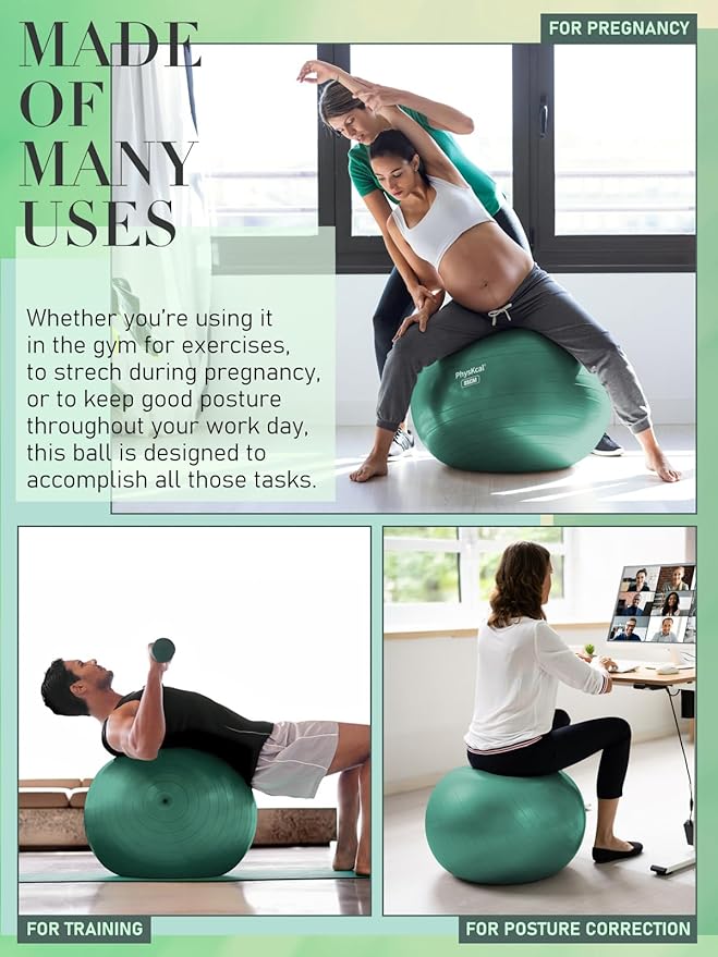 Yoga Ball for Exercise, Pilates Set, 4 Sizes Fitness Ball for Workout, Birthing, Pregnancy, Physical Therapy- Pump Included-StrideForce Fitness