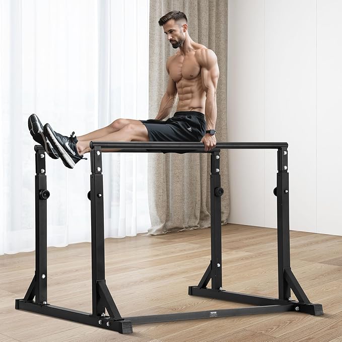 VEVOR Dip Bar, 800 lbs Capacity, Heave Duty Dip Stand Station with Adjustable Height, Fitness Workout Dip Bar Station Stabilizer Parallette Push Up Stand, Parallel Bars for Strength Training Home Gym-StrideForce Fitness
