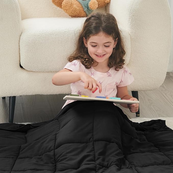 yescool Weighted Blanket (5 lbs, 36" x 48", Black) Cooling Heavy Blanket for Children Aged 5 and Above, 40-60 lbs, Breathable Blanket with Premium Glass Bead, Machine Washable-StrideForce Fitness
