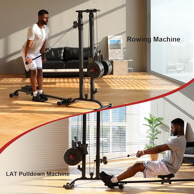 TOUSAINS Cable Machine Home Gym, 330 Lbs Plates Loaded Cable Crossover Machine, 2 in 1 Functional Trainer with Rowing Machine, Space Saving Design for Home Gym-StrideForce Fitness