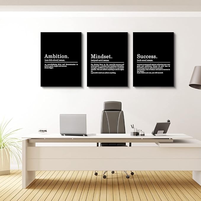 Inspirational Canvas Painting Wall Art -EPHANY ART - Mindset Quotes Prints, Motivational Wall Art Success Framed Entrepreneur Poster Positive Quotes Wall Poster for Home Office Workplace (M-3pcs,24x36inchx3pcs)-StrideForce Fitness
