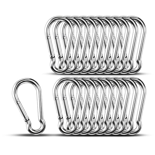 Carabiner Clip Hooks, 20pcs 3.15 inch Carabiners Heavy Duty, 304 Stainless Steel Spring Snap Hook Fits Camping Hiking, Metal Clips for Rope Chain Keys Rings-StrideForce Fitness