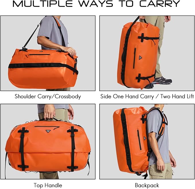 Haimont Large Waterproof Duffel Backpack Roll-Top Heavy Duty Dry Duffle Bag for Boating, Travel, Motorcycle, Kayaking, Camping, 60L-StrideForce Fitness