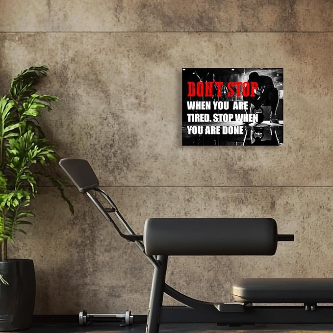 OTINGQD Inspirational Gym Wall Decor,Fitness Quotes Wall Art,Don't Stop When You're Tired Stop When You're Done Canvas Wall Decor for Home Gym-StrideForce Fitness