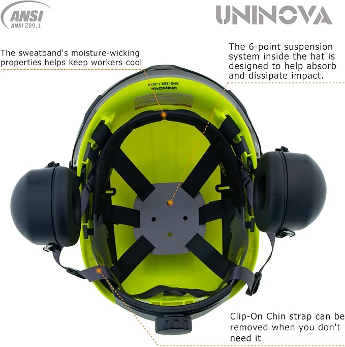 UNINOVA Arborist Helmet Forestry Helmet Chainsaw Helmet with Visor and Earmuffs,OSHA Safety Hard Hat Helmet for Logging Trimming Mowing Climbing Tree Service Garden Work-StrideForce Fitness