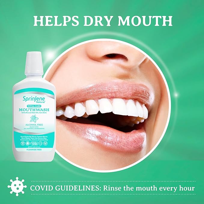 SprinJene Alcohol Free Mouthwash with Xylitol – Fluoride Free Natural Mouthwash for Dry Mouth, Whitening & Fresh Breath – Patented Black Seed Oil & Zinc Formula – Vegan & Made in The USA (1 Pack)