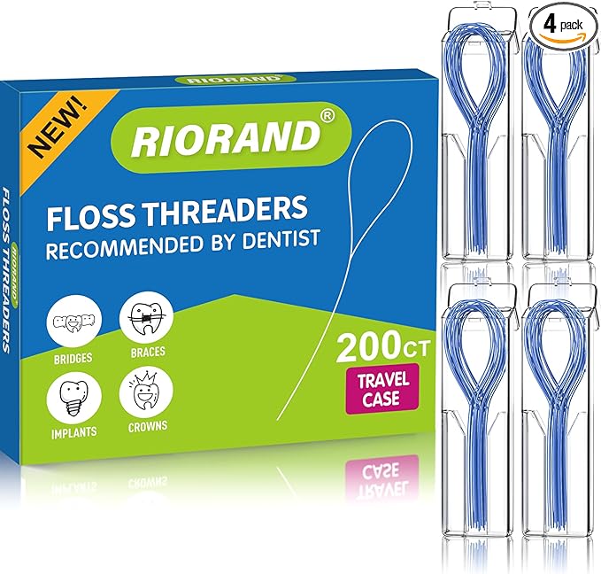 RioRand Floss Threaders, Essential Tool for Maintaining Oral Health with Braces, Bridges, and Implants 200Count (Pack of 4)