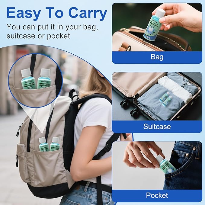 50 Pcs Mini Mouthwash Travel Size Bulk,Blue Portable Mint Flavor Mini Mouthwash Individual 35ml/1.2oz On The Go Mouth Wash Small Bottle for Travel,Office,Toiletry Kits
