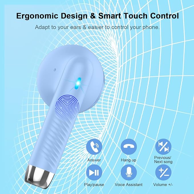 Wireless Earbuds, Bluetooth 5.4 Headphones in Ear with Noise Cancelling Mic, Bluetooth Earbuds Stereo Bass, IP7 Waterproof Sports Earphones, 32H Playtime USB C Charging Buds Light Blue for Android iOS-StrideForce Fitness