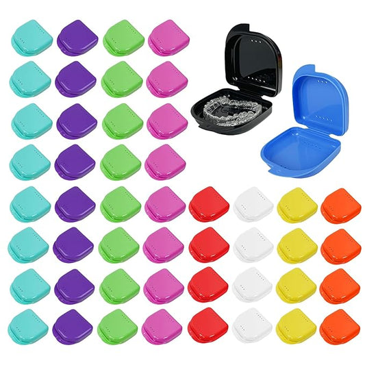 60PCS Retainer Case with Vent Holes,Larger Size 10 Color Denture Case,Portable Multi-Purpose Mouthguard Storage for Travel Home Office Business Trip