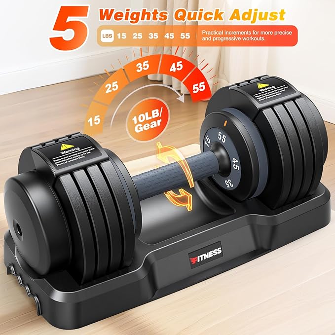 XDDIAS Adjustable Dumbbell Set of 2, 25/55/80LB Dumbbell Set-1Sec Adjustable Weights-5/10 in 1 Free Weights Dumbbells Set with Effortless Tray/No-Slip Handle-Compact Size for Women/Men at Home Gym-StrideForce Fitness