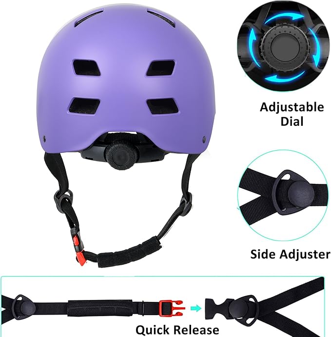 Bike Helmet 3 Sizes for Teenager Kids Youth Adults,Bavilk Skateboard Helmet Adjustable Multi-Sport Bicycle Cycling Scooter Roller Skate Inline Skating Rollerblading for Girls Boys Women Men Teen-StrideForce Fitness