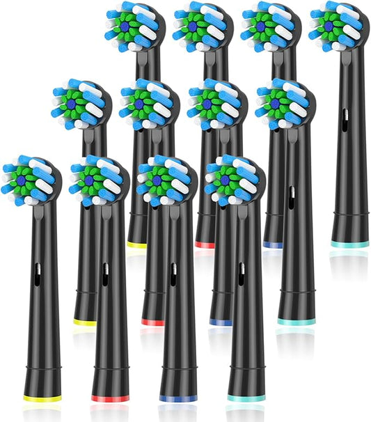 Replacement Brush Heads Fit for Braun Oral b, Compatible with Oral-B Pro 1000/2000/3000/5000/6000 Smart and Genius Electric Toothbrush, 12 Pcs (Black)