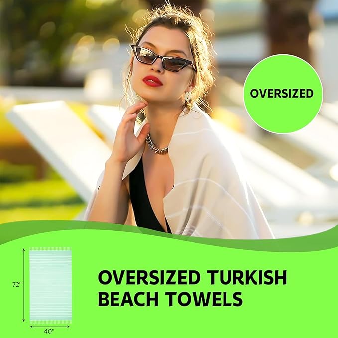 HAVLULAND Turkish Beach Towels Oversized -100% Turkish Cotton Super Soft Lightweight - Absorbent and Quick Drying Bath Towel - Sand Free Beach Towel - Turkish Towels for Adults (Green, 12 Pack)-StrideForce Fitness