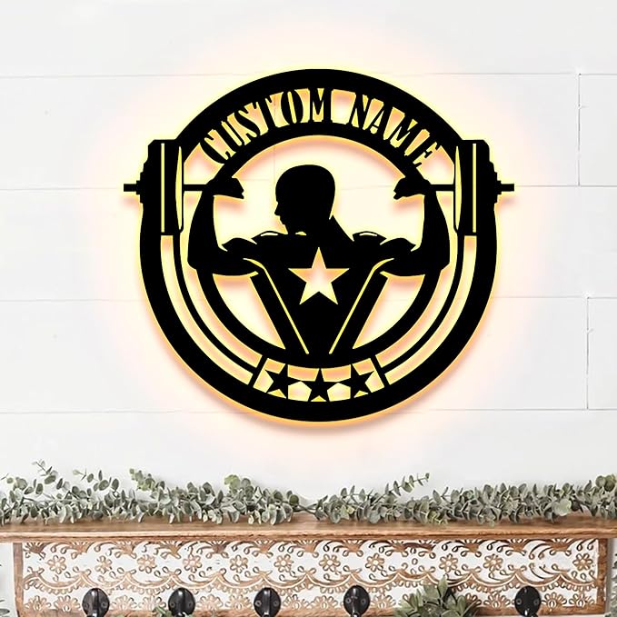 Personalized Gym Metal Sign With LED Light, Custom Gym Wall Art, Gymer Gift, Wall Decor for Home, Birthday & Xmas-StrideForce Fitness