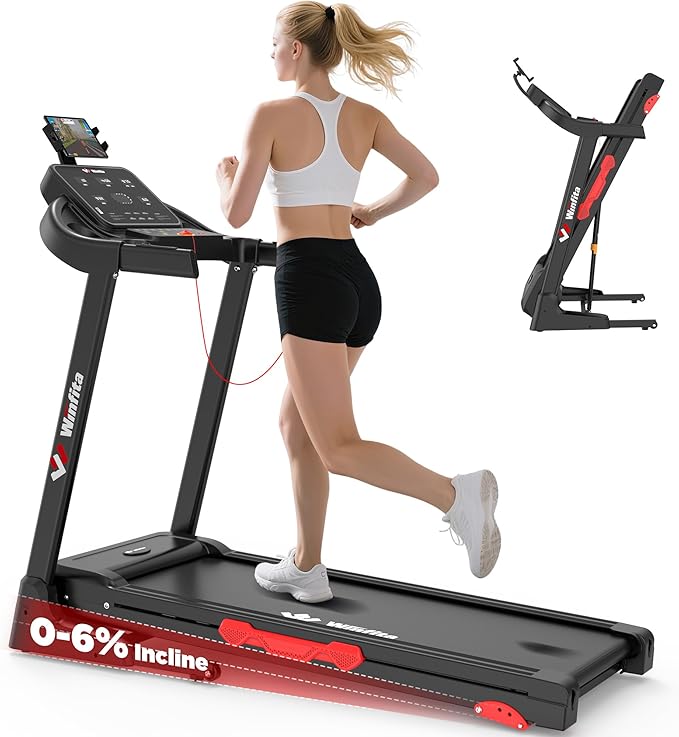 Treadmill with Incline, 300 LBS Capacity, 8 MPH or 10 MPH Speed, Bluetooth, App, Pause Function, Folding Treadmills for Home with 64 Programs, 17'' or 18'' Wide Belt, Heart Rate, BMI Detector-StrideForce Fitness