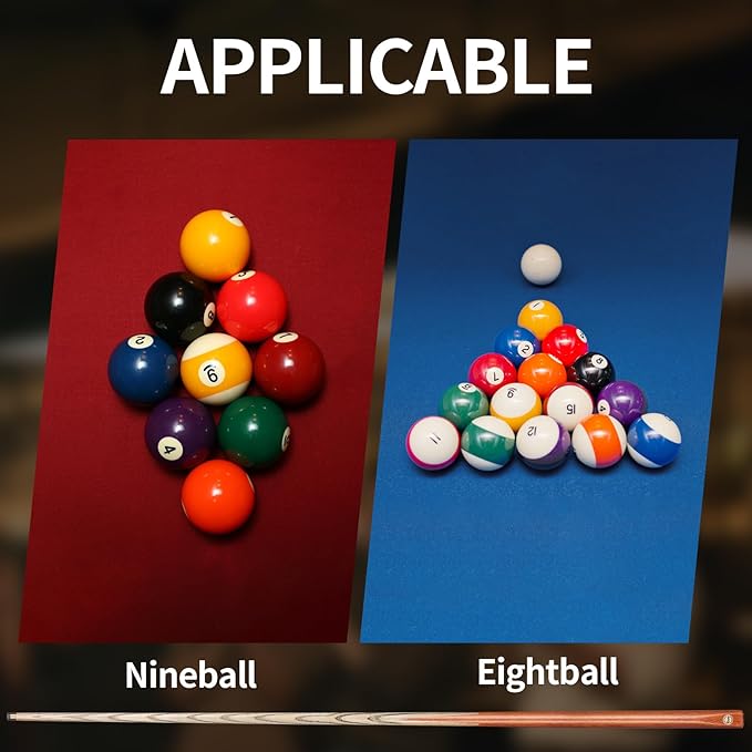 Kmise Pool Cue Sticks, 41"/57??58" Hardwood Pool Cue Set of 4/6/8, 13OZ/20OZ with 13/10 MM Brass Tips, Table Billiard Cue Stick for Bar, Home, Billiard Room-StrideForce Fitness