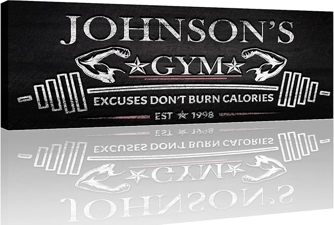 Tailored Canvases Personalized Gym Sign Wall Art Decor - Motivational Canvas for Home Gym, Workout Room, Garage, Fitness Center - Workout Inspirational Posters - Excuses Don't Burn Calories Dark, 48x16in-StrideForce Fitness