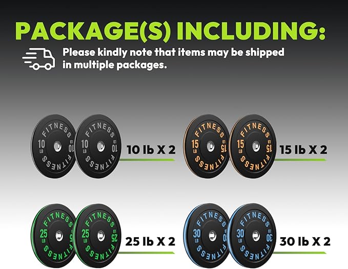 Rubber Weight Plates, Olympic Bumper Plate Set 2-Inch, 45/100 / 160/190 / 260/300 lb Barbell Weights for Home Gym, Colored Standard Strength Training Plates for Weightlifting-StrideForce Fitness