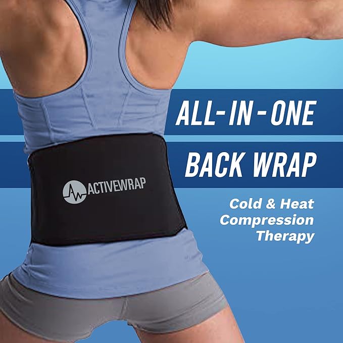 ActiveWrap - Back Ice Pack for Back Pain, Swelling, Sprain, Spasm, Stiffness and More, Reusable Ice Pack for Injuries with Compression Strap, Use for Hot and Cold Therapy, Small/Medium-StrideForce Fitness