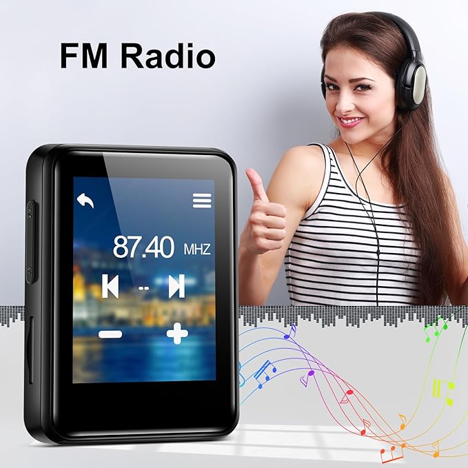 MP3 Music Player 32GB with Bluetooth, Portable Mini Music Player with 1.8 inch Screen, Speakers, FM Radio, Recorder, Up to 512GB, Black-StrideForce Fitness