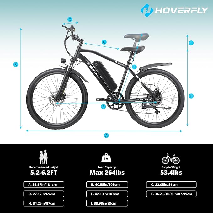 HOVERFLY OUREA 26" Electric Bike for Adults, 750W Peak Motor Mountain Ebike, 20MPH Up to 40 Miles, UL2849 Certified, 7-Speed, Removable Battery, Shock Absorber, Fat Tire Commuter E-Bike-StrideForce Fitness