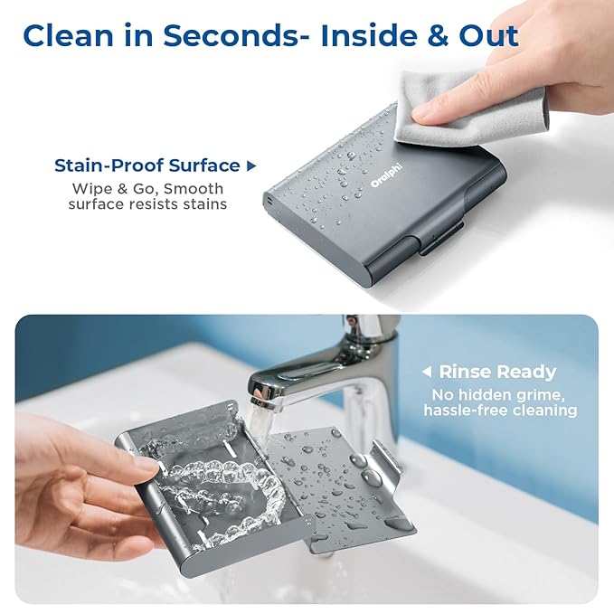 Aluminum Retainer Case for Invisalign Aligners, Partial Mouth Guard Case Denture Retainer Container Case Holder with Vent Holes, Slim Orthodontic Aligner Case for Traveling-1 Pack Gray Blue