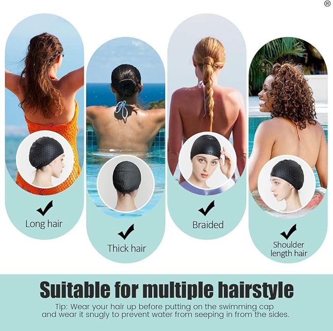 Tripsky Silicone Swim Cap,Comfortable Bathing Cap Ideal for Curly Short Medium Long Hair, Swimming Cap for Women and Men, Shower Caps Keep Hairstyle Unchanged…-StrideForce Fitness