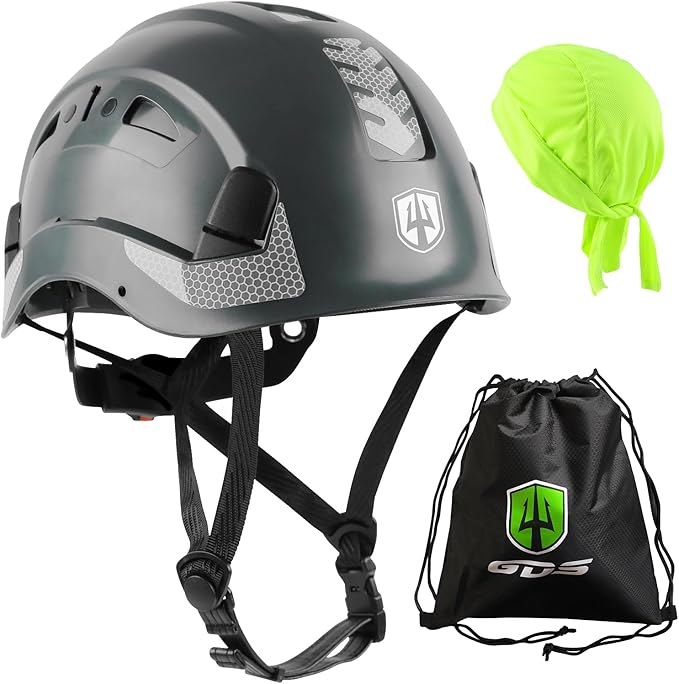 GREEN DEVIL Safety Helmet Hard Hat with Chin Strap Vented Lightweight Adjustable Hardhat for Men Women with Hi-Viz Design Ideal for Tree Climbing Work at Height-StrideForce Fitness