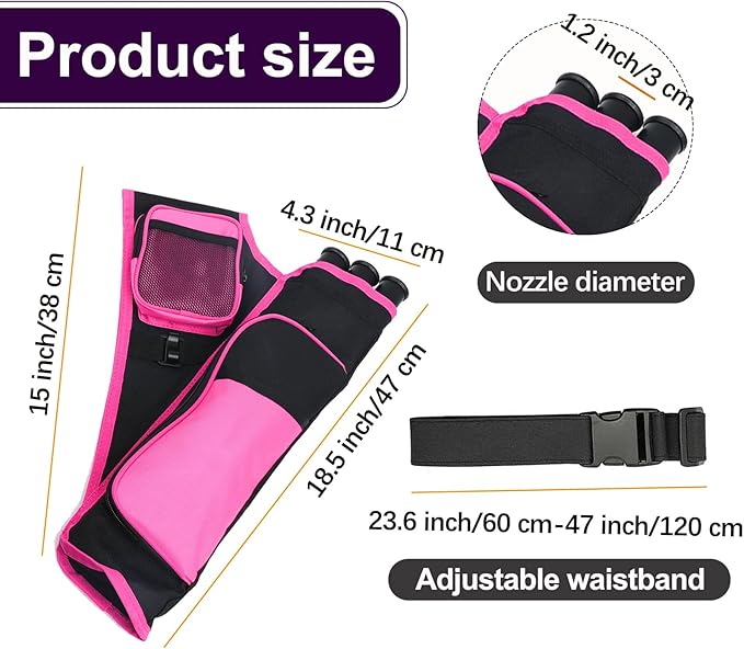 3-Tubes Hip Quiver Waist Hanged Archery Arrow Carry Bag with Pockets Adjustable Belt for Hunting, Target Practice, and Outdoor Shooting, Fits Both Youth and Adults-StrideForce Fitness