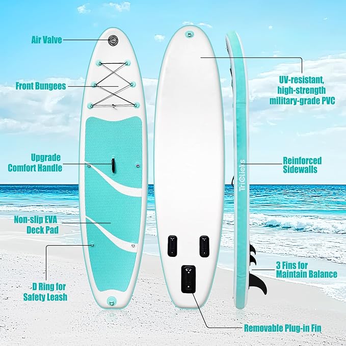 10' Inflatable Stand Up Paddle Board, Ultra-Light Wide Yoga Board for All Skill Levels with Premium SUP Paddleboard Accessories, 84L Waterproof Bag, Non-Slip Comfort Deck for Youth & Adults-StrideForce Fitness