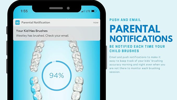 Blu Smart Bluetooth Enabled Kids Toothbrush with Live Tracking App to Teach Children Healthy Brushing Habits, Share Results with Your Dentist (Blue). Wireless Rechargeable Electric.